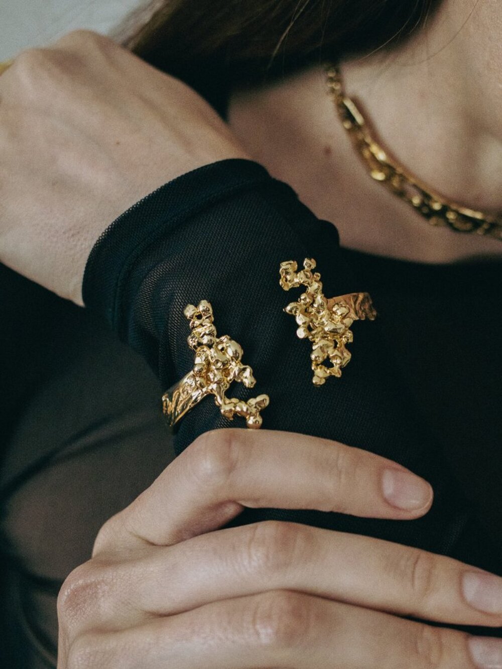 Organic Textured Gold Plated Cuff Bracelet, Artisan Statement Bangle, Minimalist